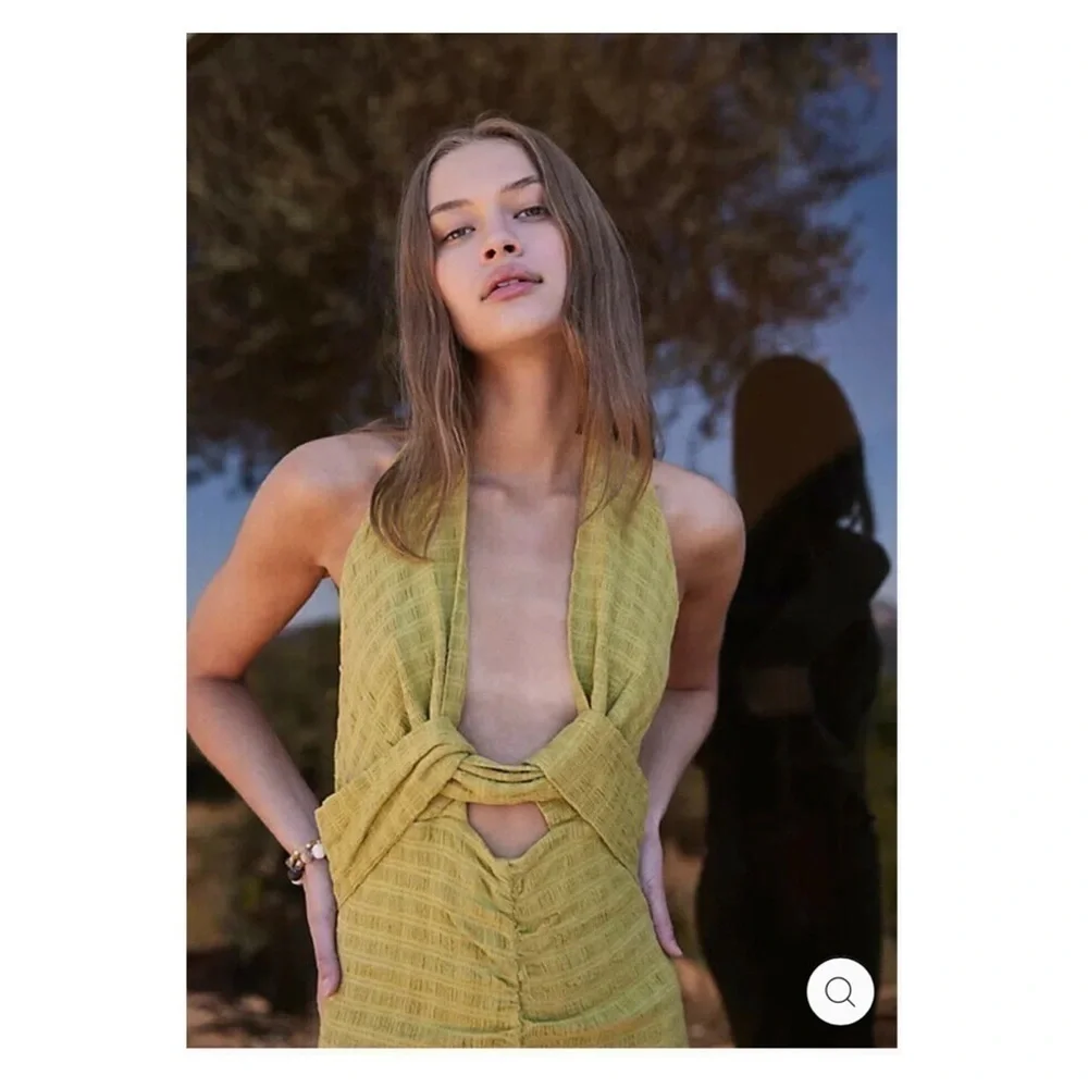 Free People Nya Cutout Halter Maxi Dress Olive Green Endless Summer M - Picture 8 of 10